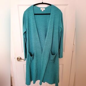 LuLaRoe Sarah Teal Long Cardigan with Pockets M